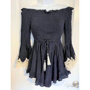 Dark Navy Bell Sleeve Romper